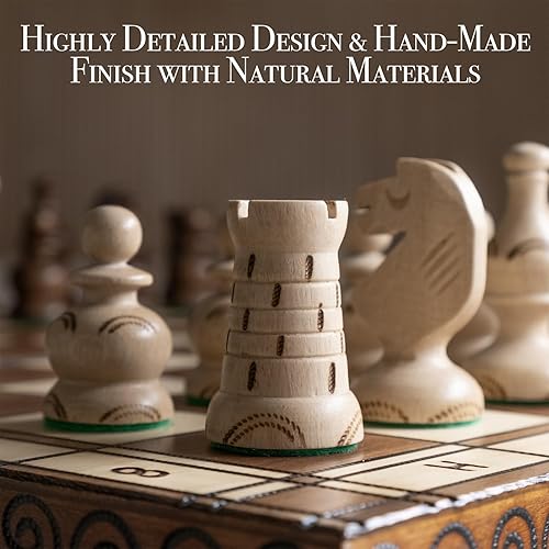 Miniatura 6 de Wegiel Grand Royal - Juego de ajedrez de madera para adultos y niños, juego de ajedrez de lujo de 18 pulgadas, hecho a mano de madera de haya y