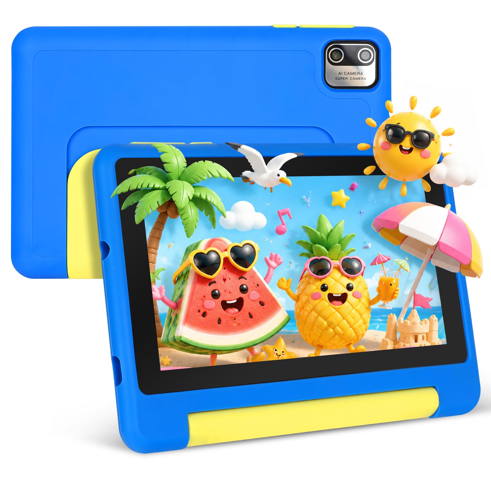 7 Zoll Kinder Tablet mit Hülle, Android Tablet für Kinder, 8GB+64GB(128GB TF Expand), 1024x600 HD Display, WiFi 6, BT5.2, Dual Kamera Android Tablets (Blau)