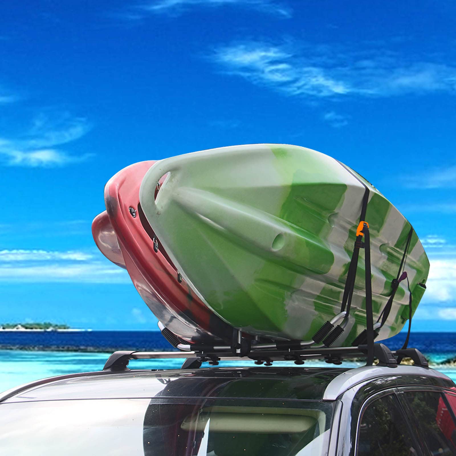 Porte-Bagages de Toit pour Kayak, 1 Paire de Barres de Toit Pliantes en J avec 2 Sangles d'arrimage pour Kayak et canoë sur Voiture, SUV, Barre transversale de véhicule, Argent