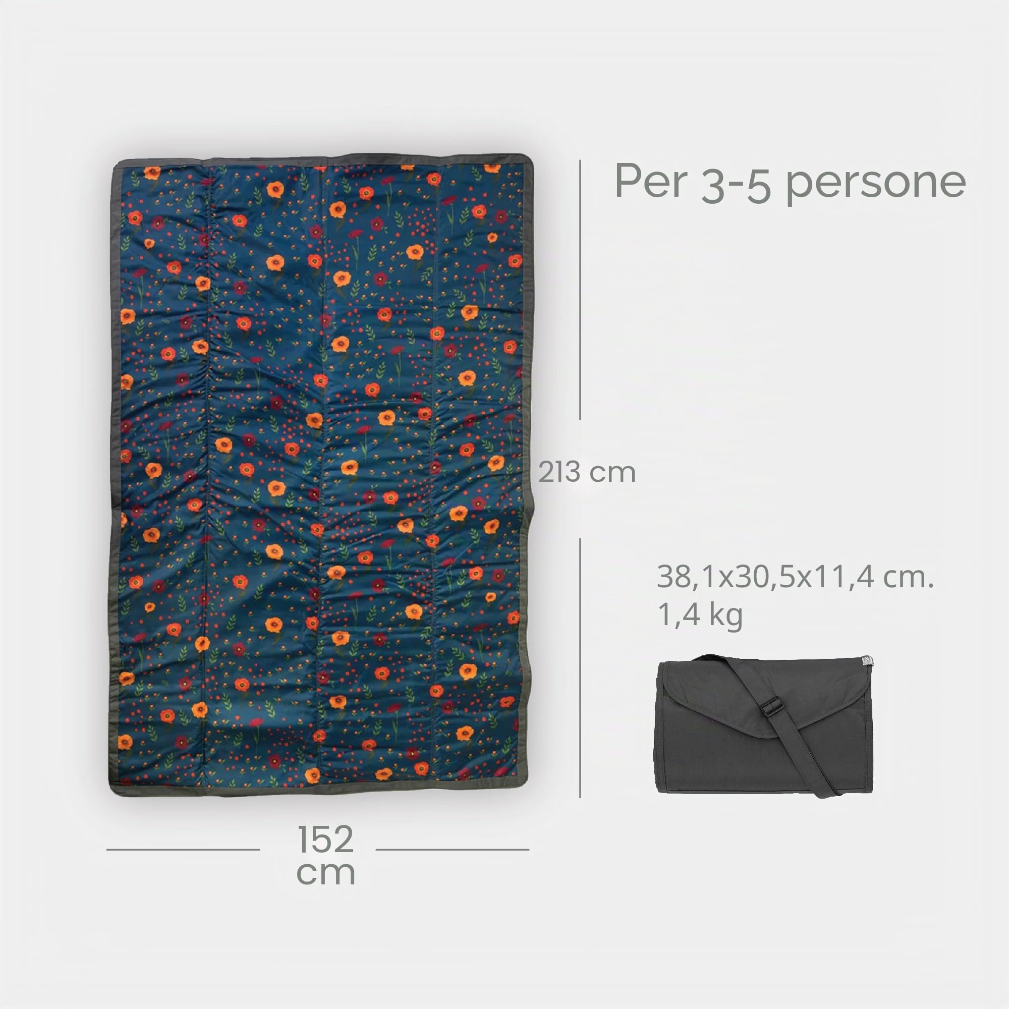 Little Unicorn - Coperta da picnic lavabile di alta qualità, grande coperta da gioco impermeabile con fondo isolato, coperta da spiaggia - diverse misure -152 x 213 cm (Midnight Poppy)
