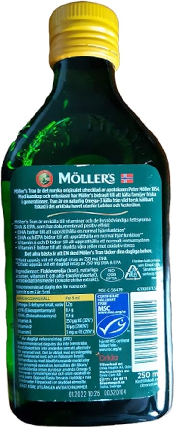 Möllers Tran Cod Liver Oil 250 ml/ 8.45 fl oz | Citron Flavor | Omega-3 |  Fish Liver Oil : Health \u0026 Household - Amazon.com
