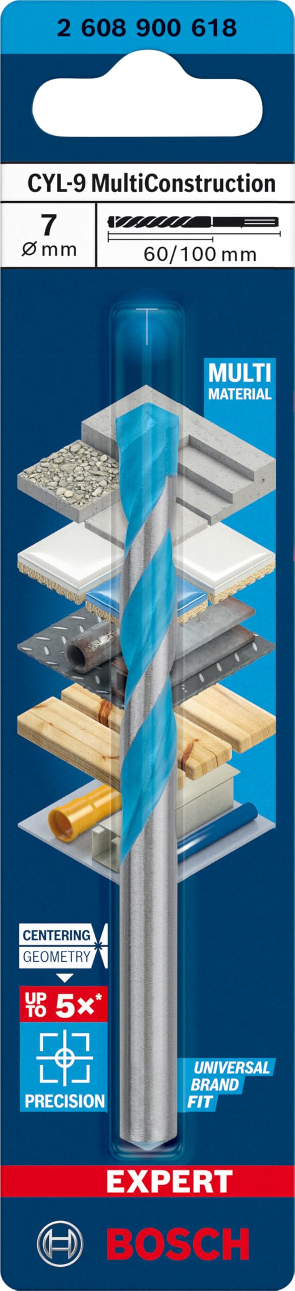 Bosch Professional 1x EXPERT CYL-9 MultiConstruction Delme Uçları (Beton, Yumuşak döşemeler, Çelik, Yumuşak ahşap, Plastik, Ø 7,00x100 mm, Aksesuar Darbeli Matkap/Vidalama)