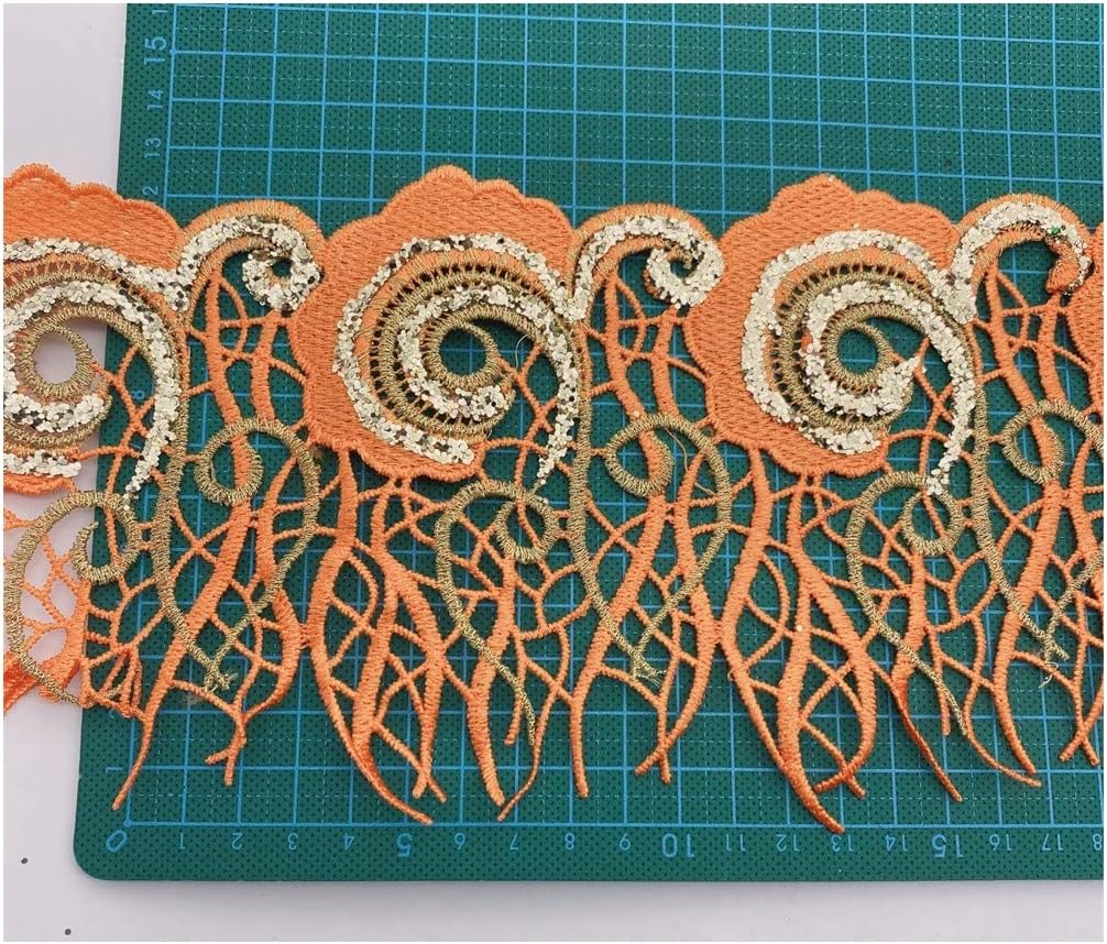 BAN.P 10 Yards Sequins Lace African Embroidered Flower Trim for DIY Clothes in Stock DIY Craft Decoration Sewing Handmade (Color : Gold Yellow, Size : Width:12.5cm)