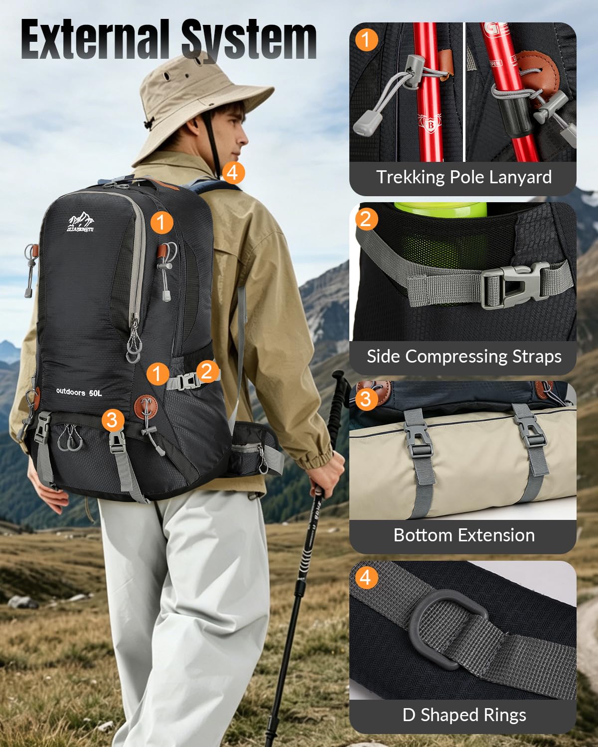 Mochila de senderismo con marco interno para hombres y mujeres, mochila impermeable de 40 L con sistema de suspensión y compartimento para zapatos, mochila ligera de camping para camping