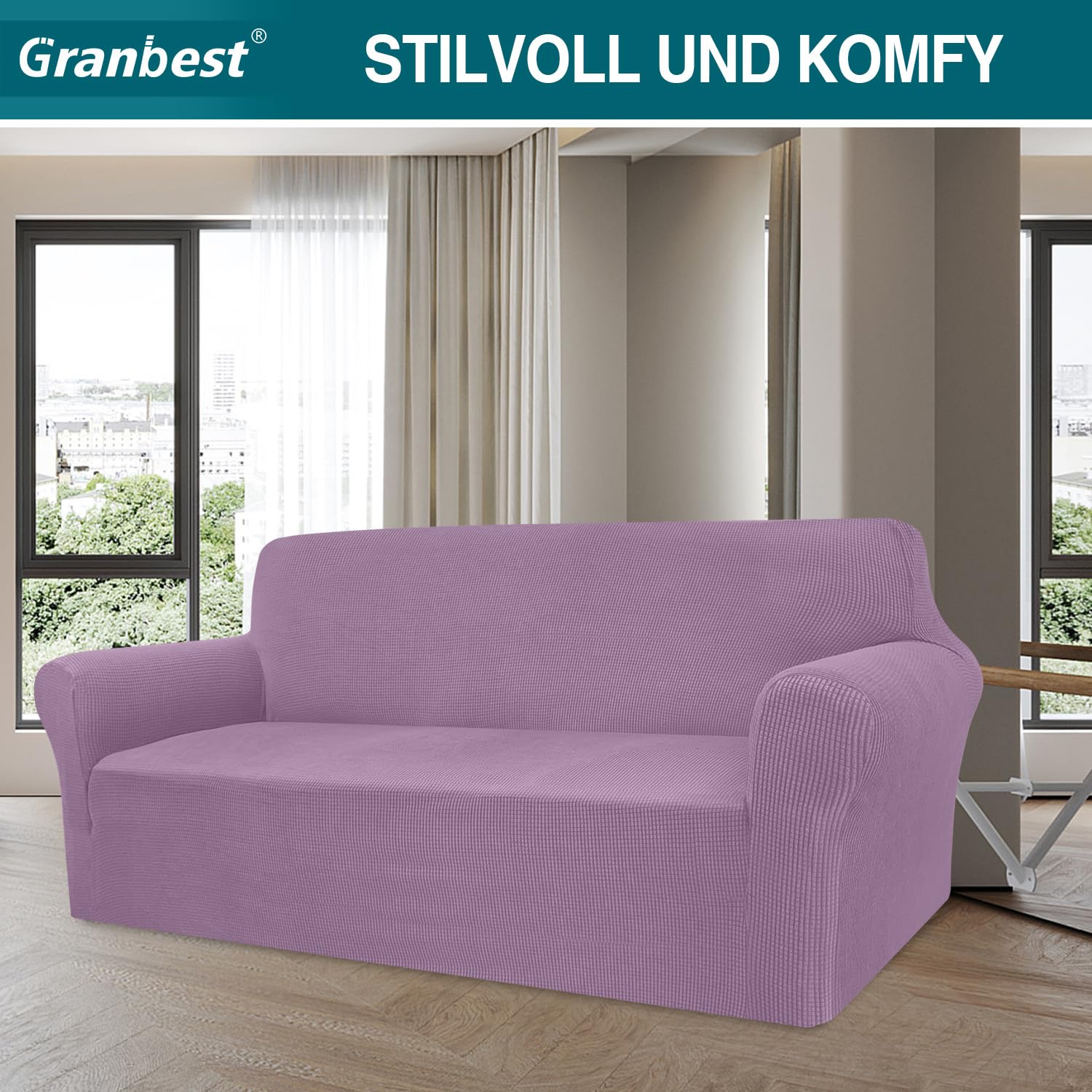 Granbest - Copridivano altamente elasticizzato, moderno, jacquard, per soggiorno, funge da protezione per cani e animali domestici (3 posti, colore grigio)