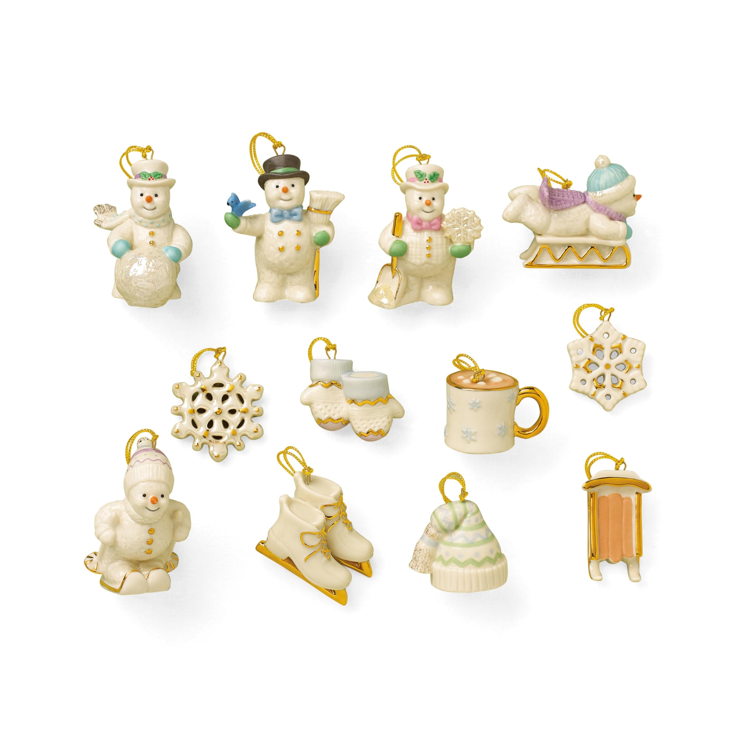 Lenox Snow Pals Christmas Snowman Hangable Mini Ornament Set 12-Piece