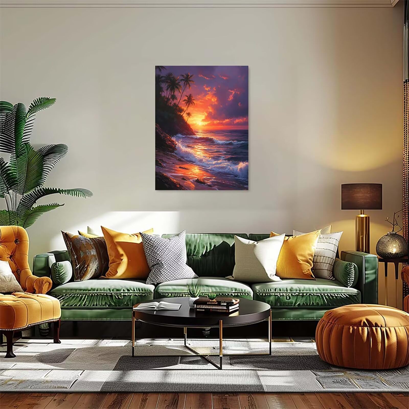 Sonnenuntergang Malen Nach Zahlen Erwachsene mit Rahmen, Malen Nach Zahlen Landschaft, DIY Bastelset Erwachsene, Handgemalt Ölgemälde Kit mit Pinseln und Acrylfarbe, Deko Wohnzimmer 90x120cm V-4576