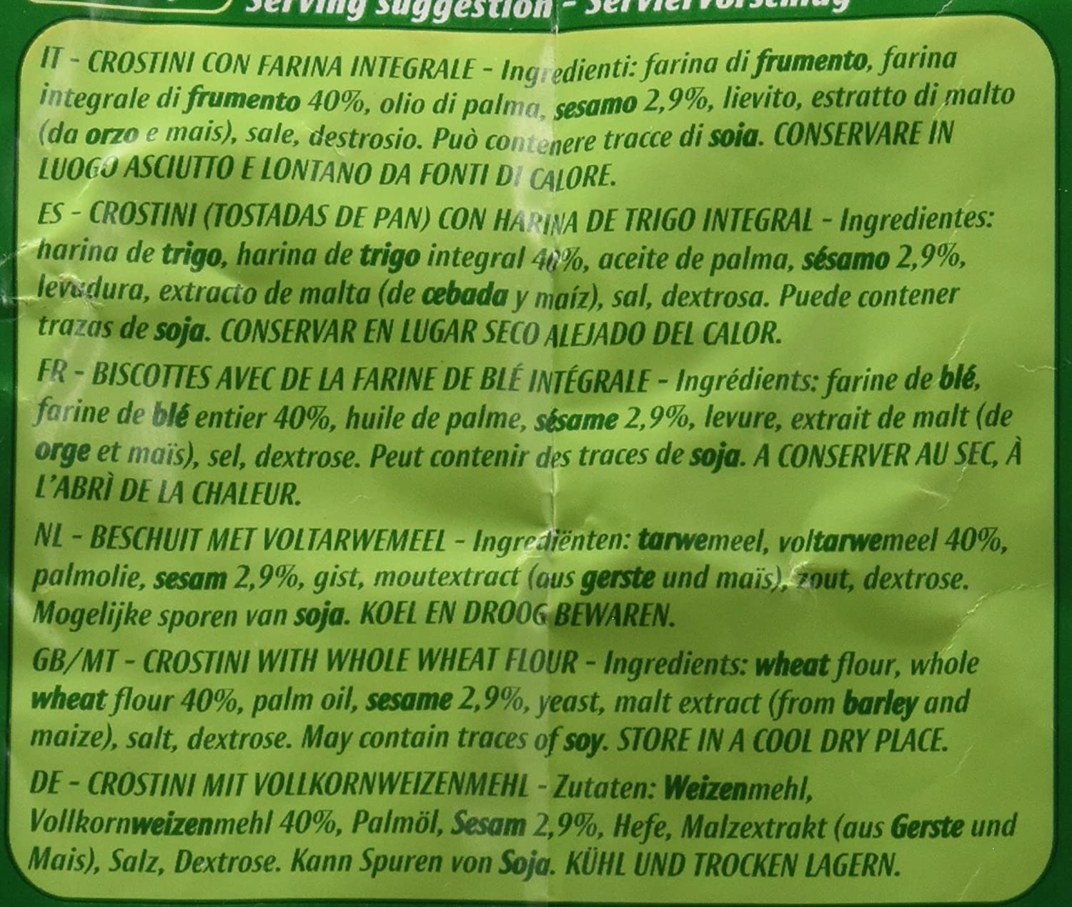 Lot de 6 croûtons Buitoni Crostino con farina Integrale avec farine de blé entier 300 g riche en fibres