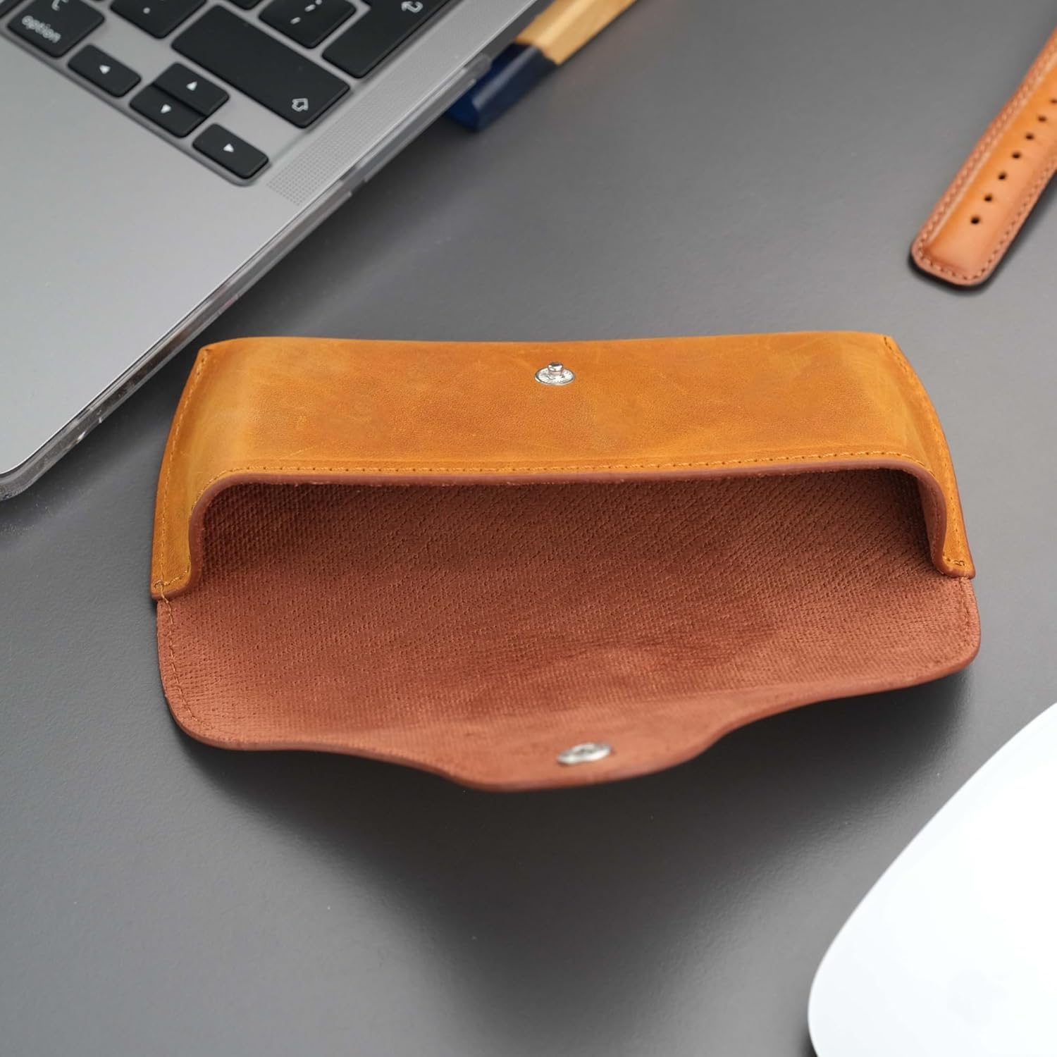 Rochester Genuine Leather Eyeglass Case - Handcrafted Premium Protective Cover with Soft Interior