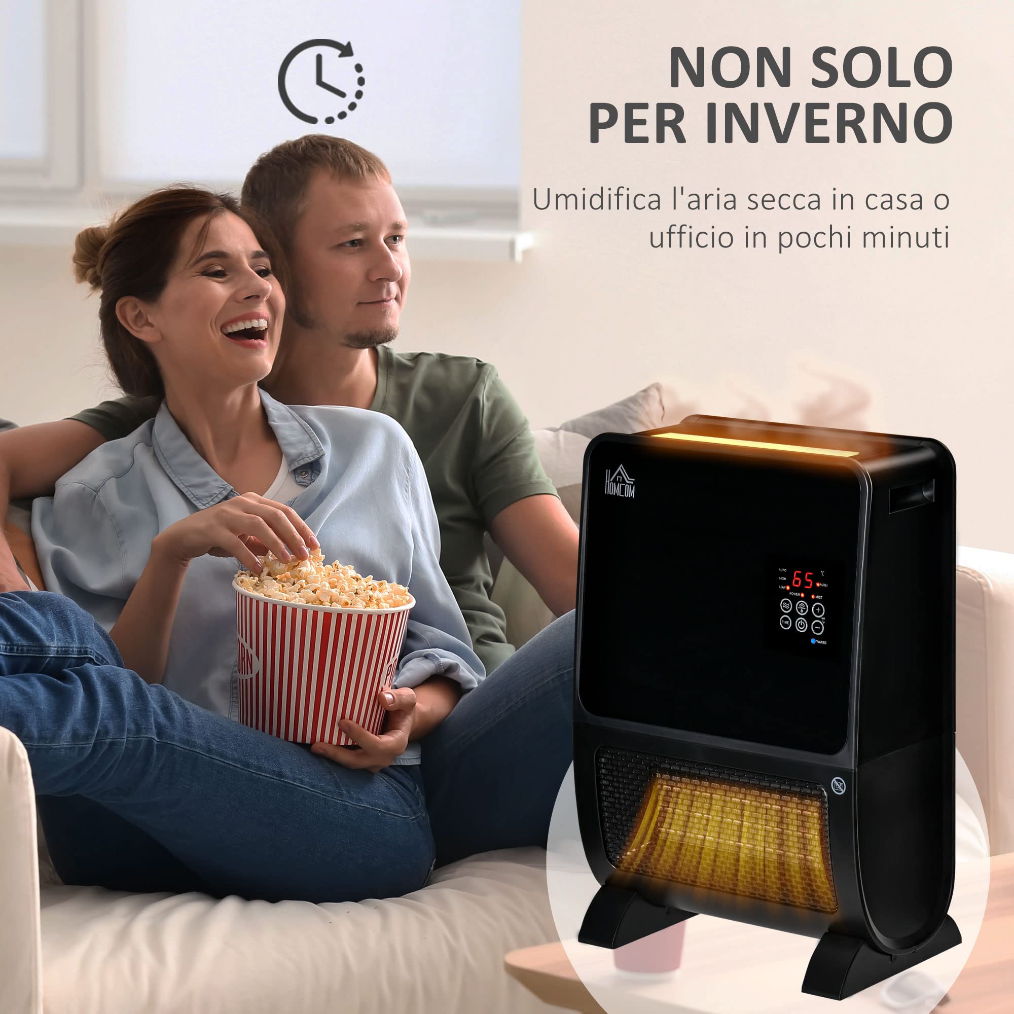 HOMCOM Stufa Elettrica 2 in 1 con Umidificatore LED 33x21x49.5cm Nero