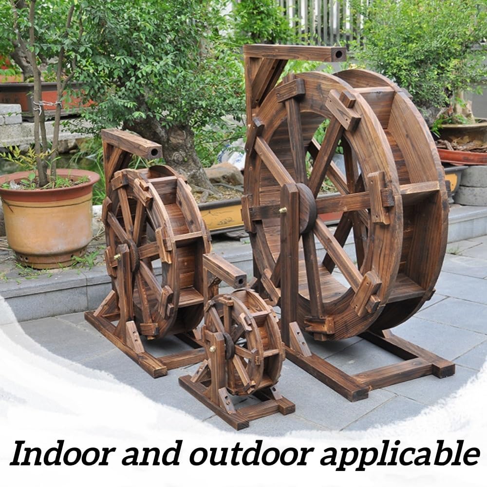 Pump-Driven Wooden Water Wheel, Outdoor Fountain Decor with Hose, Pond Waterfall for Yard, Garden, and Pond(35.4in)