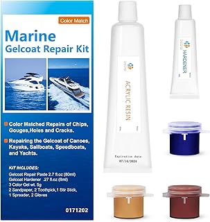 Gel Coat Repair Kit for Boats (Color Match), Fiberglass Boat Repair Kit,Marine Fiberglass Repair Kit,Premium Marine Gelcoat Epoxy Filler,Repair Chips Cracks Pits Holes for Gelcoat Porcelain Fiberglass