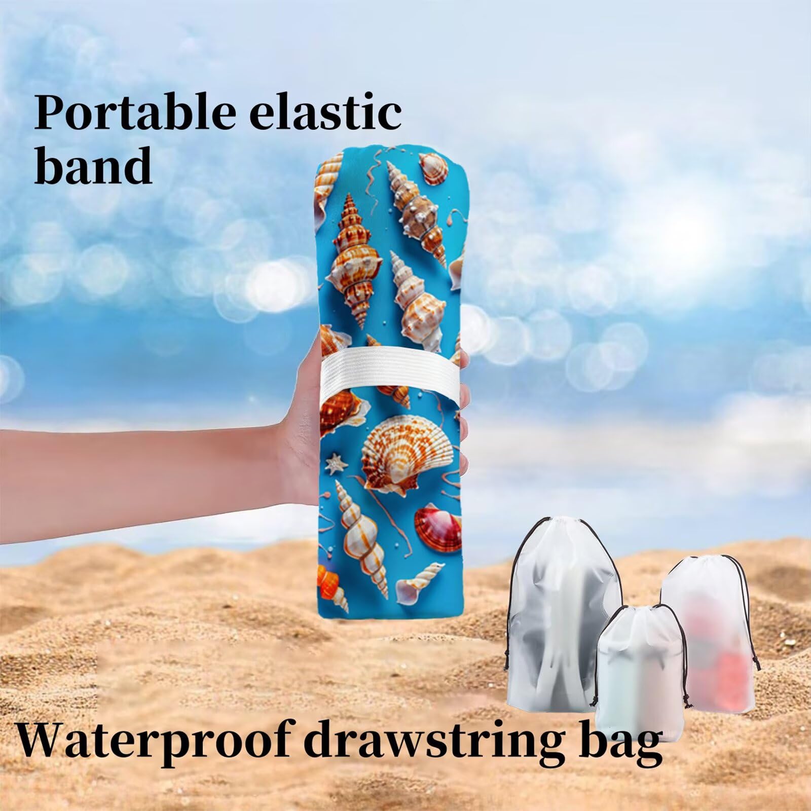 Strandtuch Muschel Mikrofaser Handtuch Groß 220 x 100 cm, Saunahandtuch Schnell Trocknendes, Sandfreie Stranddecke, Saugfähiges Badetuch, Platzsparende Reisehandtuch, Strandurlaub Must Haves Y1-731