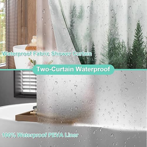 Miniatura 4 de ORTIGIA Juego de cortina de ducha impermeable 3 en 1 y forro de PEVA transparente con 12 ganchos de cortina de ducha de metal de doble cara, cortina