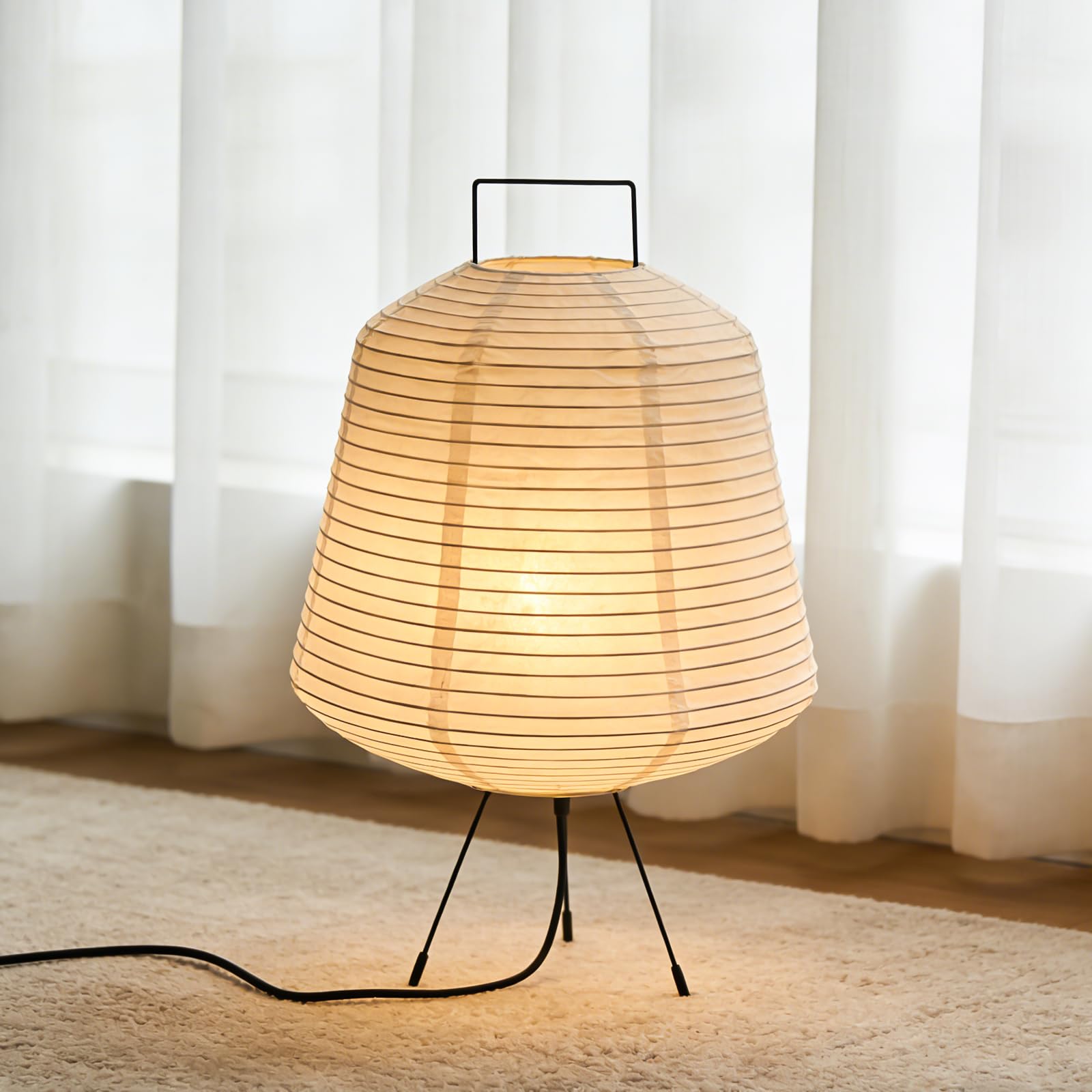 Abat-jour en papier de riz, lampe de chevet, lampadaire, lampe de table, avec douille E27, lampe suspendue, lampe en papier, câble de 2 m, hauteur 36 cm (ampoule non incluse)