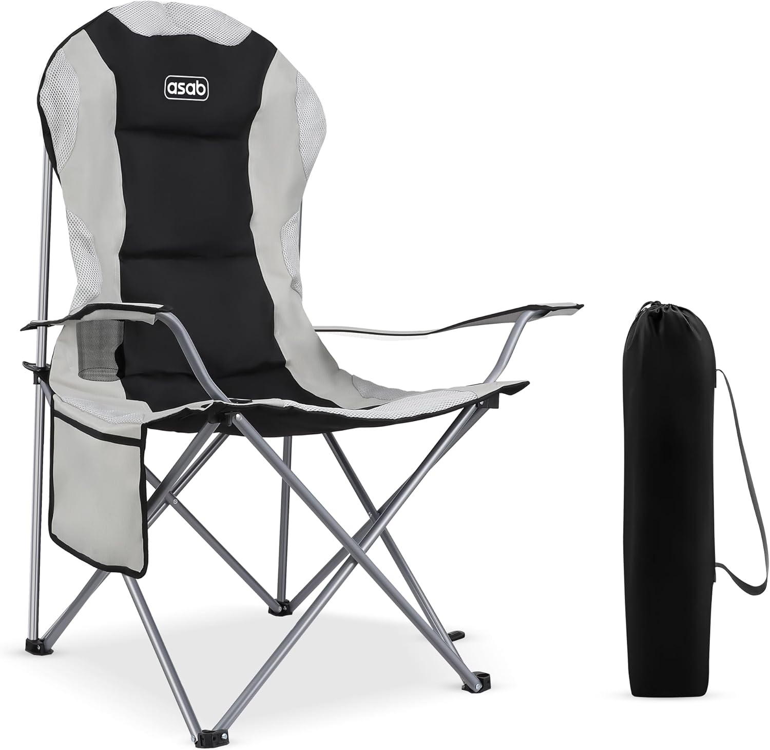 ASAB Folding Camping Chair with Cup Holder Sturdy Steel Frame Holds upto 160kg Adjustable Padded