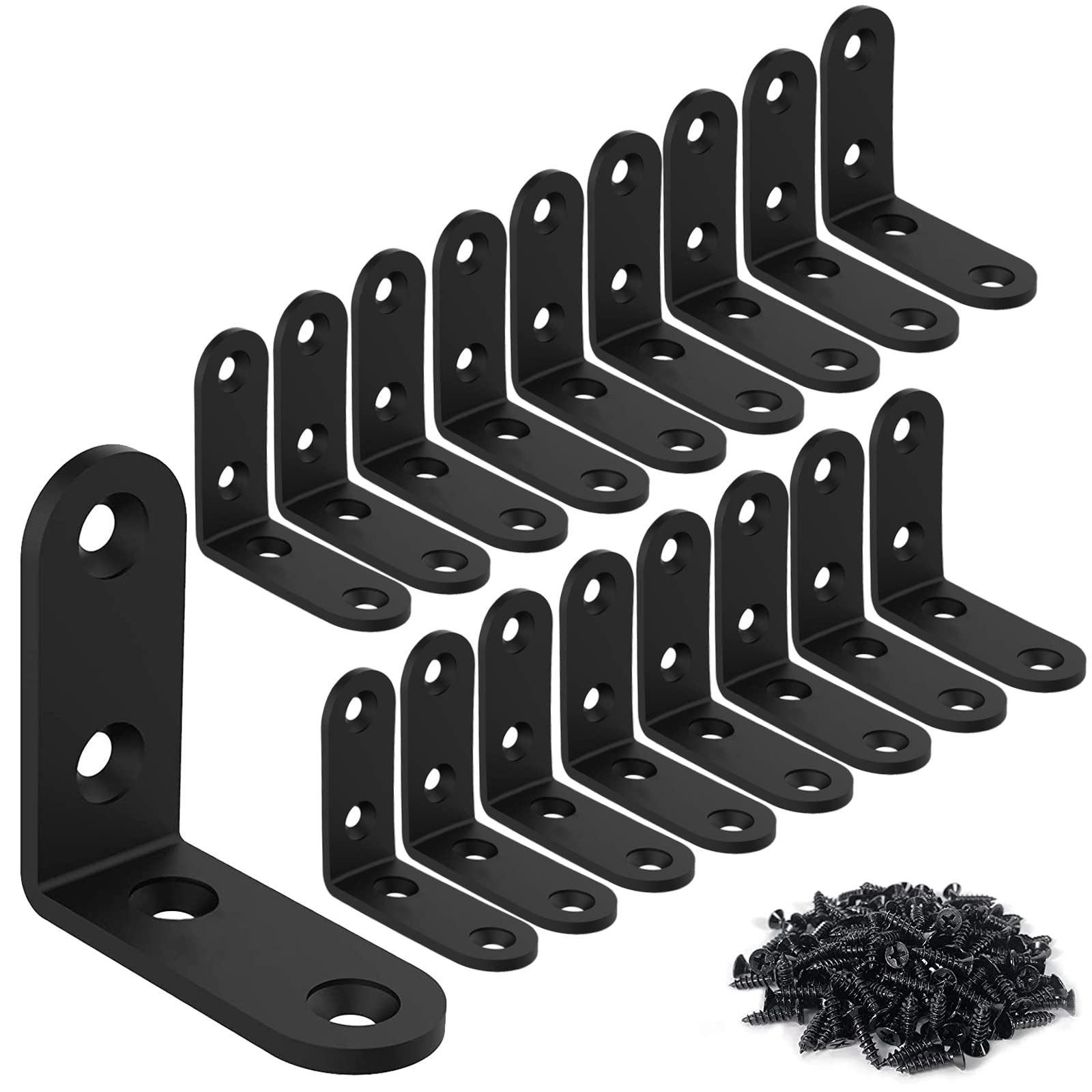 Fadda Black 24 Packs Corner Brace 90 Degree Angle L Shaped Shelf Bracket, Joint Bracket Fastener, L Bracket For Wood, Shelves, Furniture, Cabinet And More, (Large)