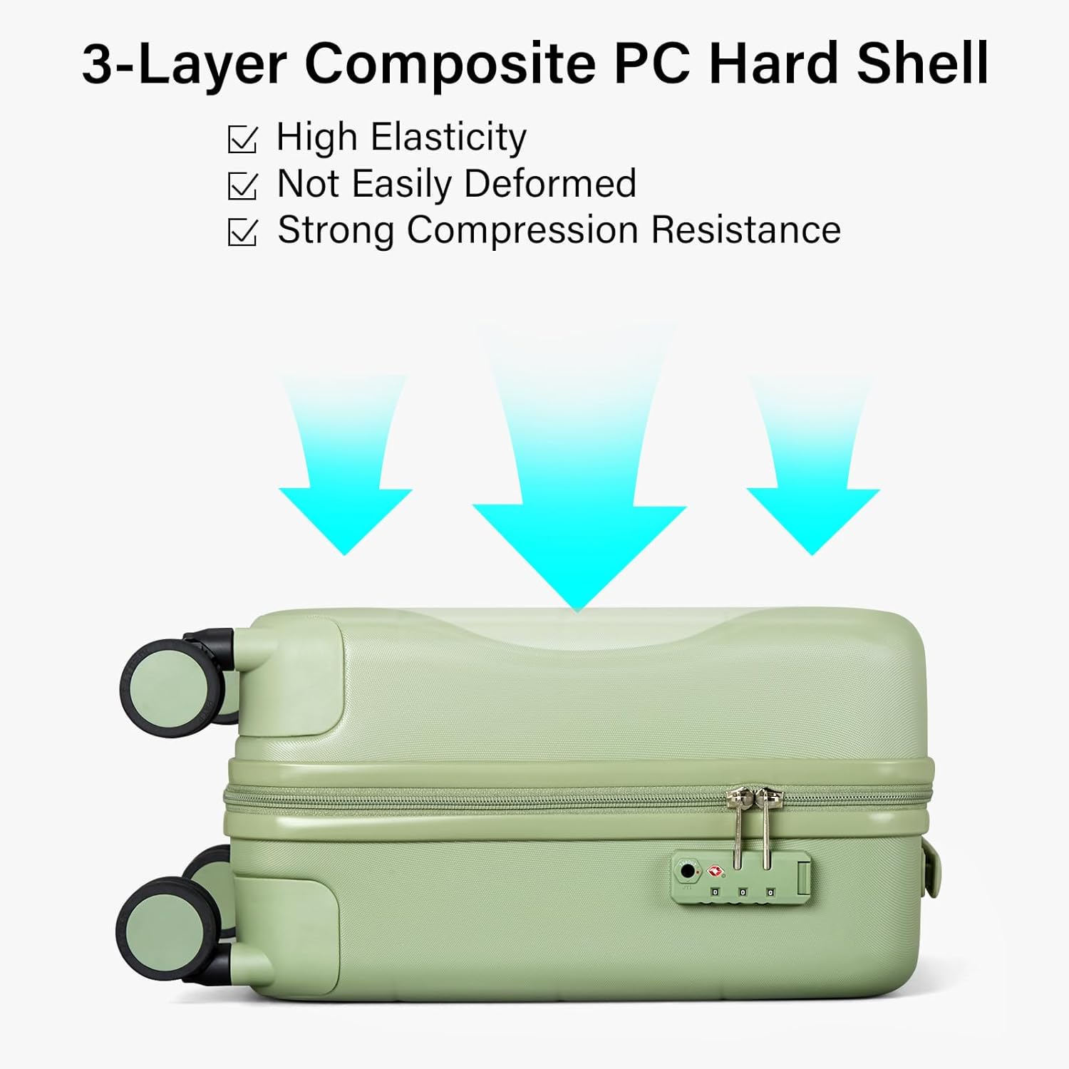 Hanke 16 Inch Underseat Carry On Luggage with Wheels Hard Shell Mini Small Suitcases Carry On Bag for Airline Approved TSA Luggage Lightweight Travel Suitcase(Bamboo Green) - Image 6