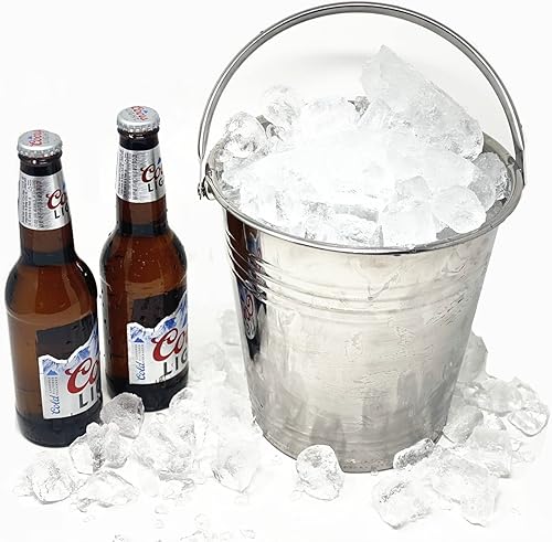 Miniatura 4 de Juego de 2 cubos de hielo multifuncionales de acero inoxidable con asas, contenedor portátil para enfriadores de vino para bares, fiestas, camping,