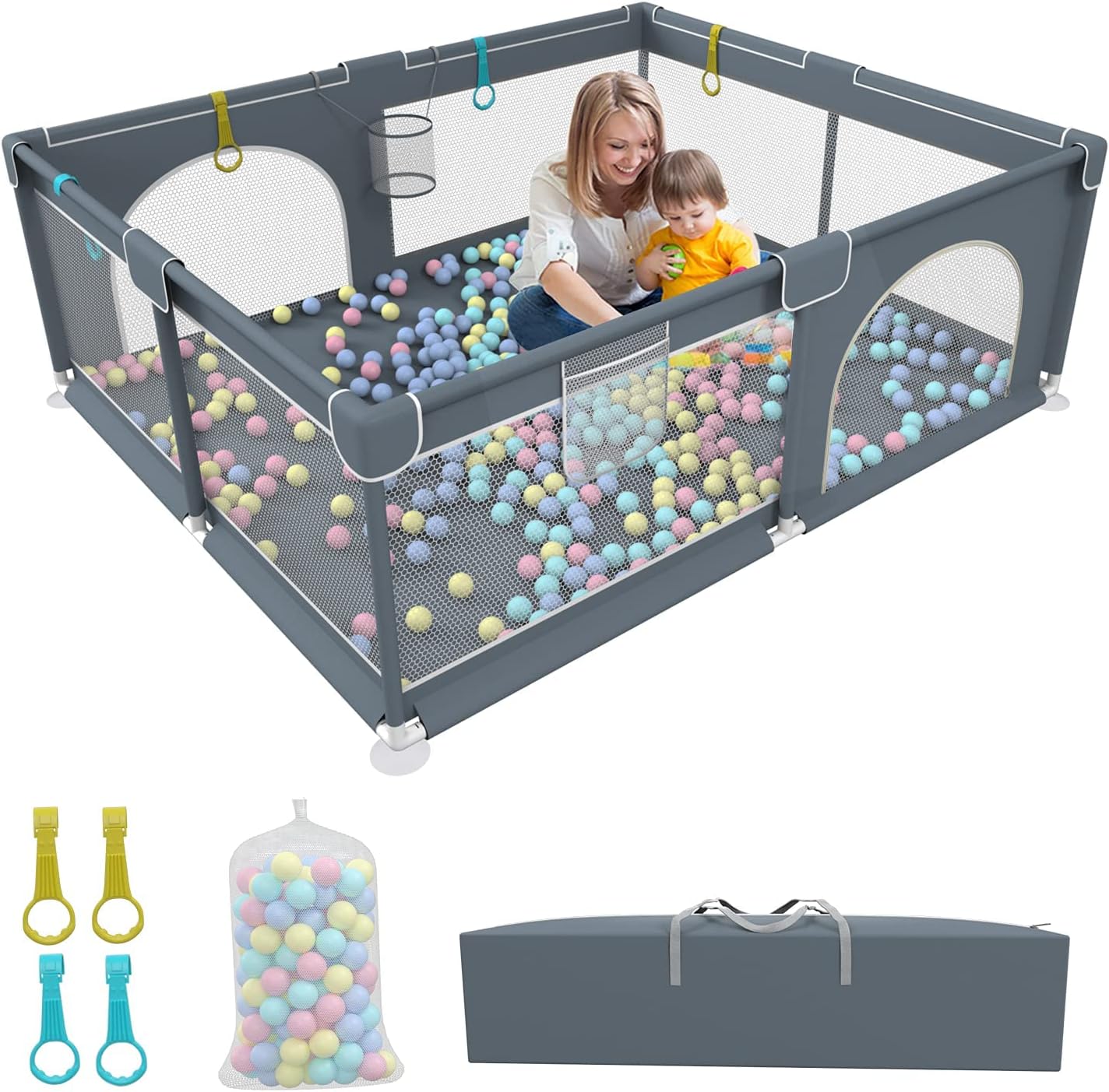 Extra Large Baby Playpen, Play Pens for Babies and Toddlers (71x59x26inch), Sturdy Baby Play Yards, Kids Activity Center with Ocean Balls, Baby Fence with Breathable Mesh
