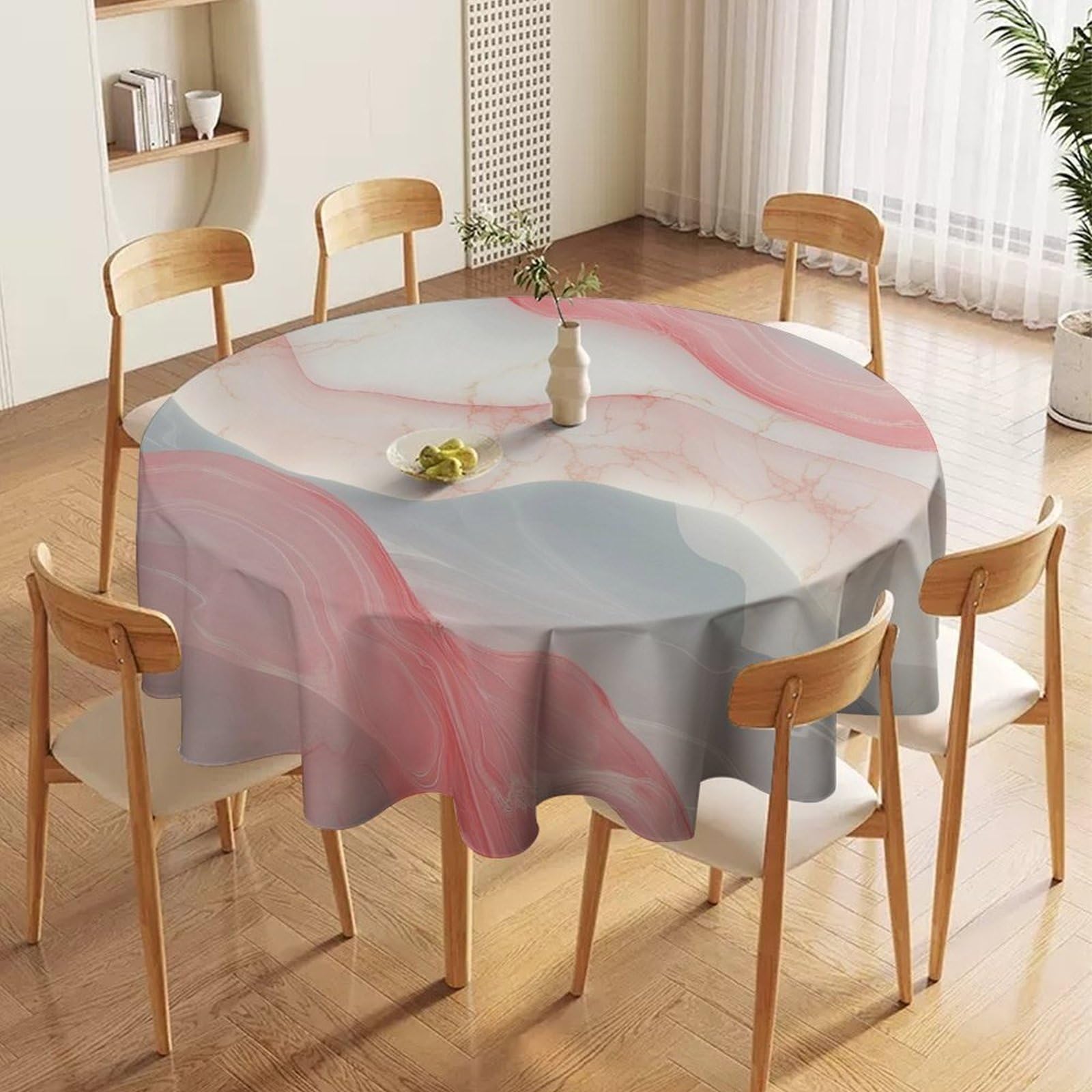 ORDOBO 3D Printed Tablecloth - Blue Abstract Round Tablecloth Wipeable For Kitchen Dinner Picnic Party Home Fashion Print Table Cover Decoration 152X152Cm