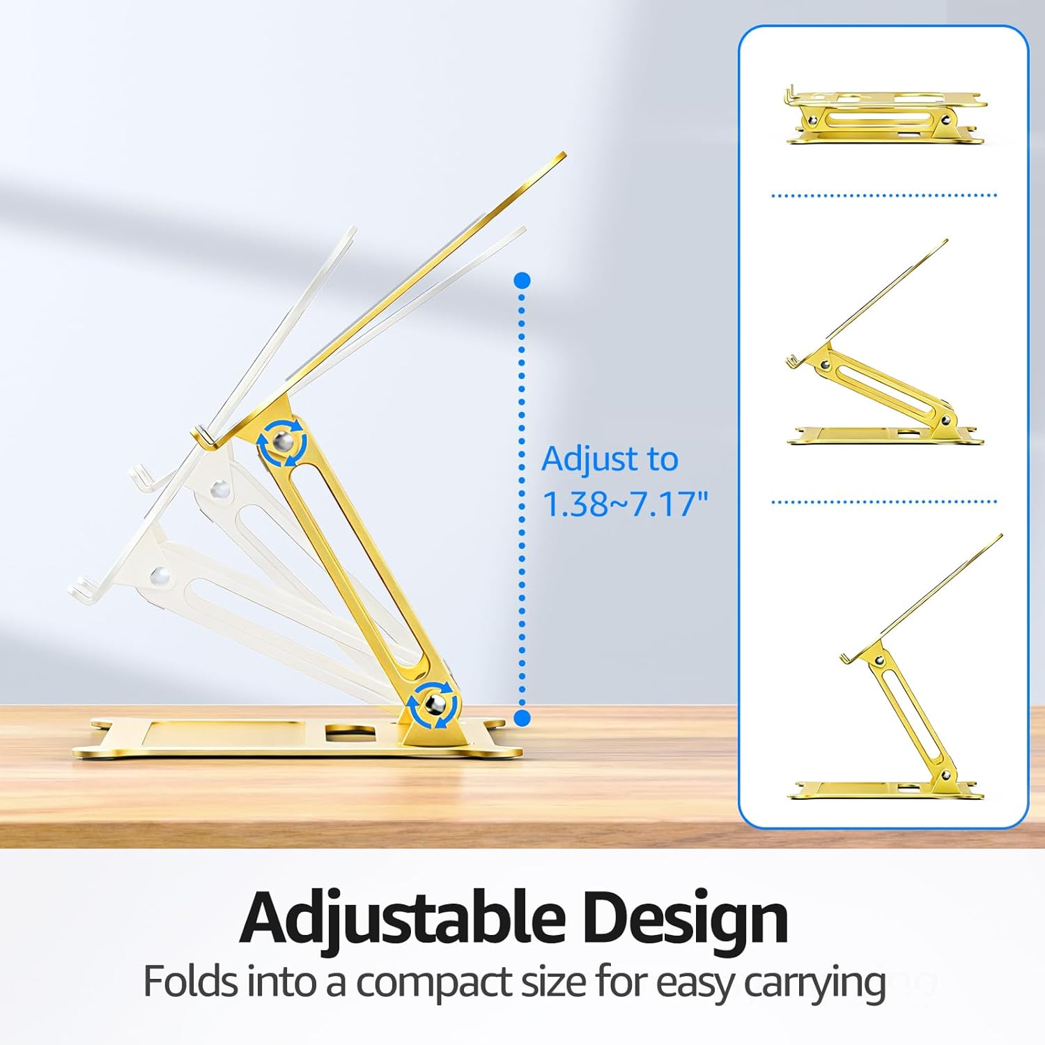 Urmust Laptop Notebook Stand Holder Adjustable Laptop Stand Portable Computer Riser Compatible with MacBook Air Pro HP Dell XPS Lenovo All Laptops 10-15.6"(Gold)
