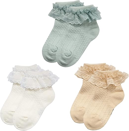 Durio Baby Girl Frilly Ruffle Socks - Cute Toddler Lace Socks for Girls
