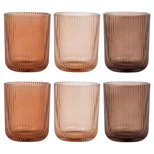 Melanin Ribbed Drinking Glasses Set of 6,8.5oz Colored Vintage Highball
