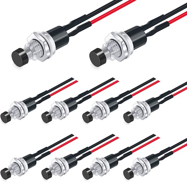 Twidec/10Pcs 1A 250V AC 2 Pins SPST Black Normal Open Mini Momentary Push Button Switch with Pre-soldered Wires PBS-110-XBK