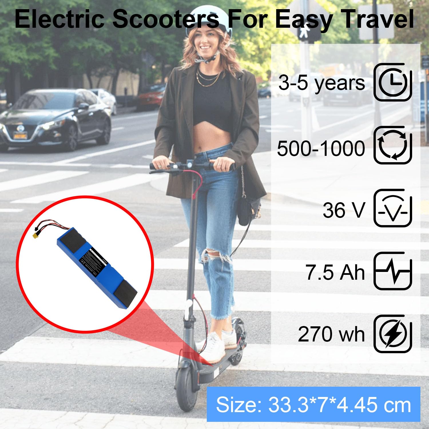 CWUU 36V 7.8AH Electric Scooter Battery- Compatible with Hover-1 Alpha/Journey 2.0 Scooter & Compatible with Swagtron Swagger 5 Boost/5 Elite Scooter, 11.41 x 2.75 x 1.37 inches, 11