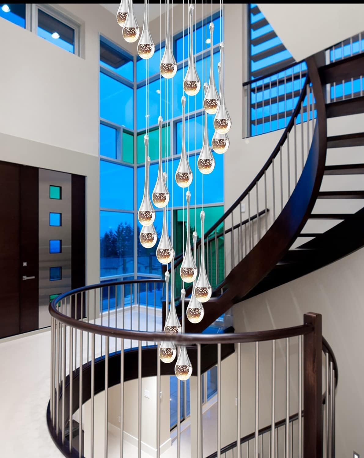 PCXEHUYP 120'' Crystal Chandeliers 16-Lights Black Long Staircase Chandelier Foyer High Ceiling Loft Slante LED Dimmable Fixtures