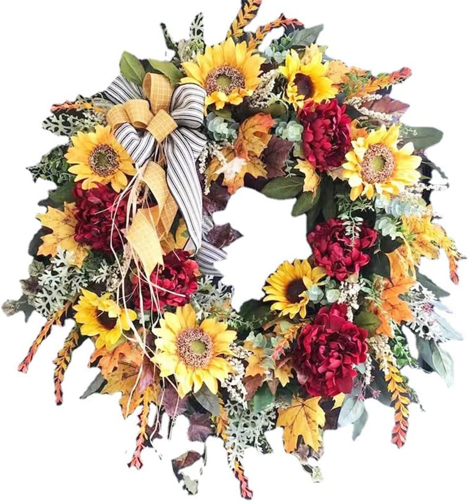 40cm Sunflower Wreath Flower Welcome Sign Hanging Front Door Decor for Home Party