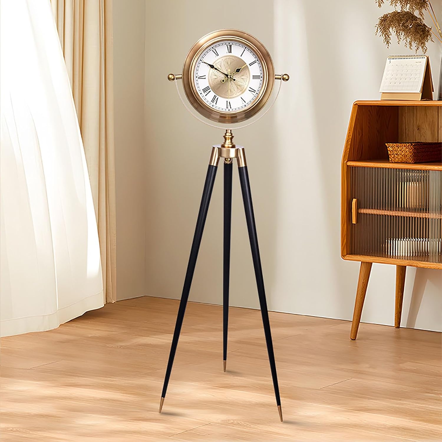 Floor Clock, Triangle Floor Clock, Light Luxury Grandfather Clock, European Retro Style Floor Clock, Silent Floor Clock, Metal Grandfather Clock with Decorative Floor Tripod Art Decoration, home Decor