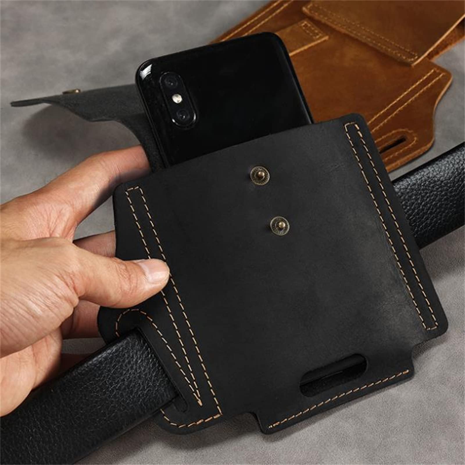 Marsupio per Cellulare Borsa in pelle vintage in maschile cintura for cellulare per L'uso Quotidiano(Schwarz)