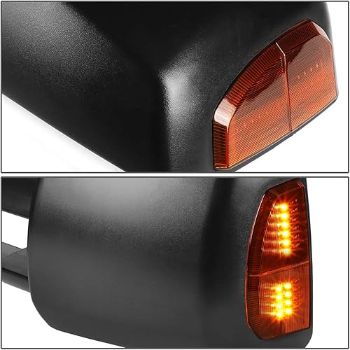 Miniatura 4 de DNA Motoring TWM-038-T888-BK-AM Espejos laterales de remolque compatibles con Tundra 07-16, par de espejos negros con calefacción eléctrica + luz