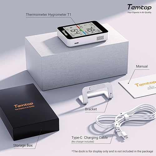 Miniatura 9 de Temtop Medidor de humedad T1, termómetro interior para temperatura ambiente, higrómetro Bluetooth con alertas de notificación, exportación de datos,