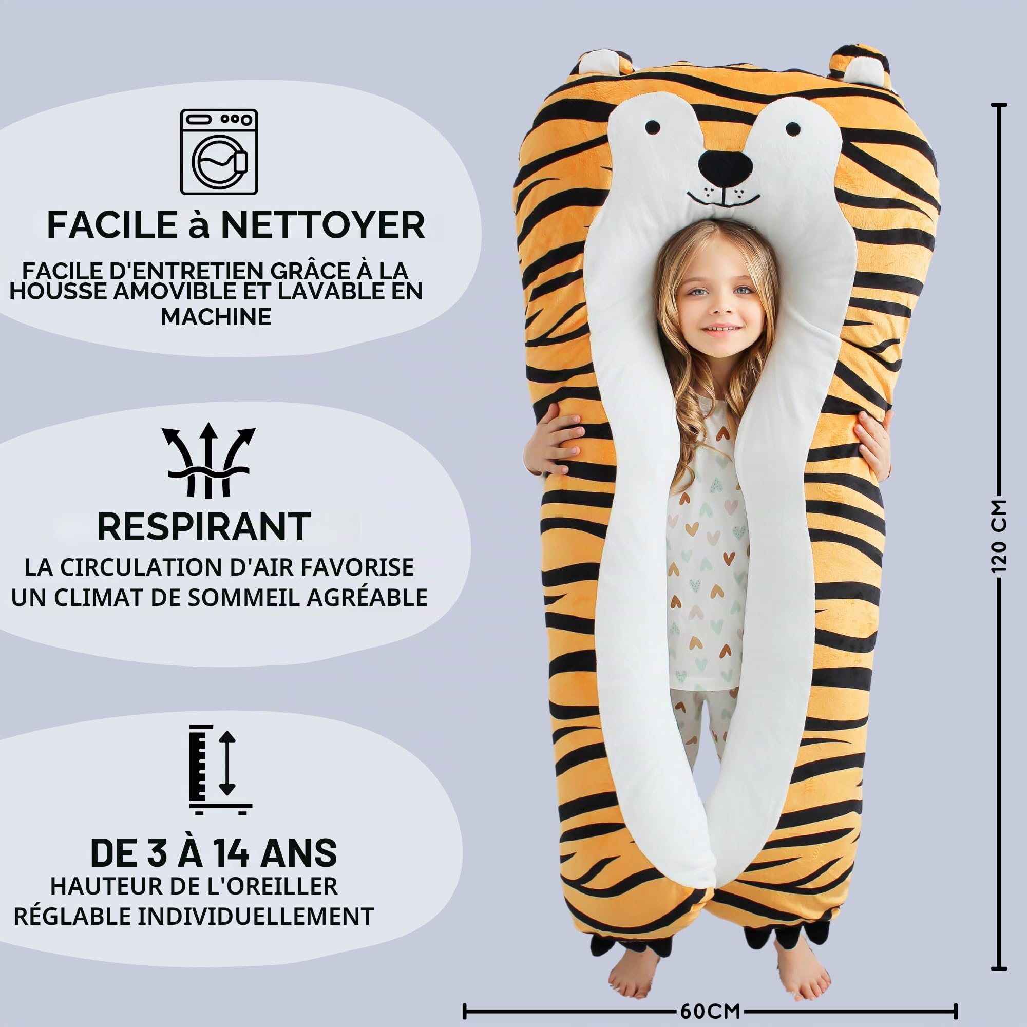 DRACA Coussin de positionnement latéral pour enfant - Coussin confortable - Coussin miracle - Anti-stress - TDAH - Pour enfants - Coussin multifonction en forme d'animal - Grand coussin douillet pour