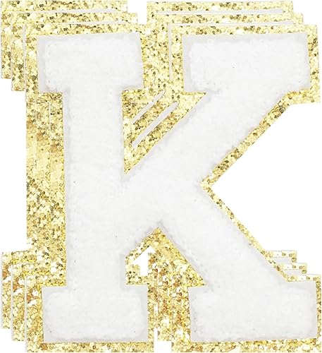 3 parches de letras de felpilla blancas con brillantina para ropa, tamaño grande de 4-12", parches de letras termo-adhesivas con brillantina para
