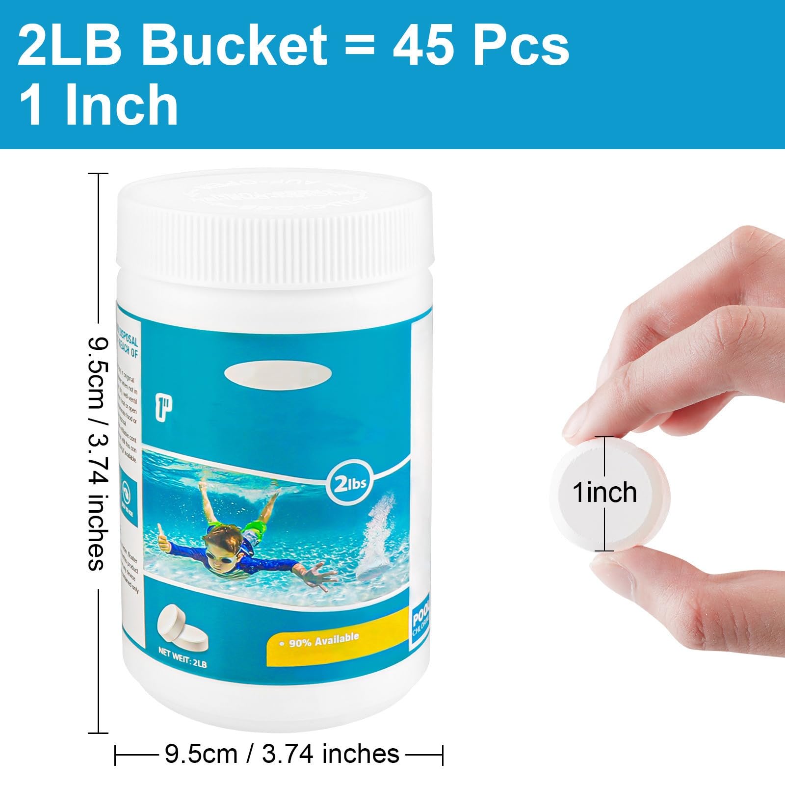 Chlorīne Tâblets 1 Inch, Chlorīne Pucks for Hot Tubs, Mini Pucks for Swimming Pools Hot Tubs Spas, 1 Inch in Diameter, 45Pcs (2 Pound Bottle)