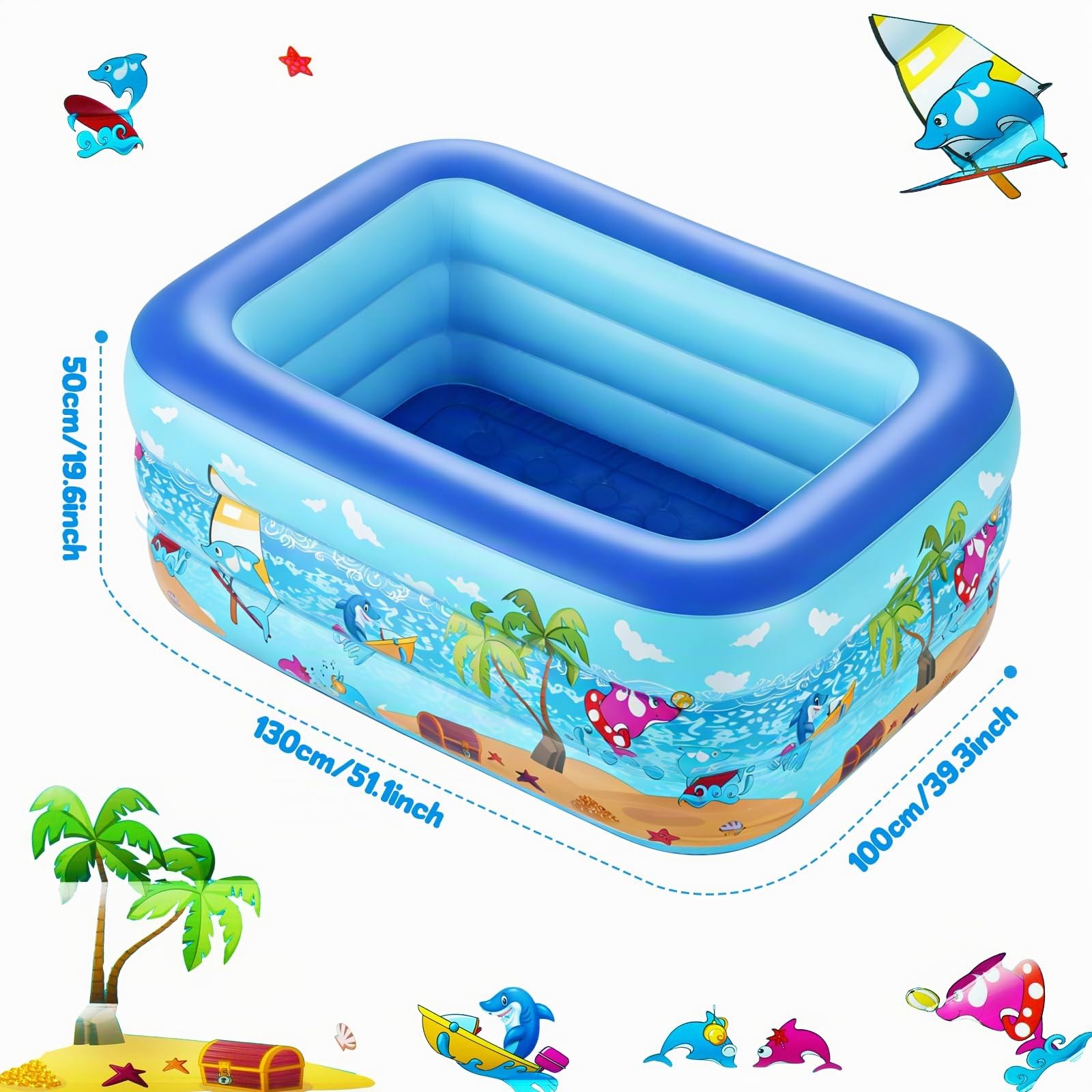 Piscina Gonfiabile Bambini 130 x 100 x 50 cm Piscinetta Gonfiabile Bambini 3 Anelli Ispessito Piscine Gonfiabili Piscina per Bambini da Esterno Terrazzo Balcone