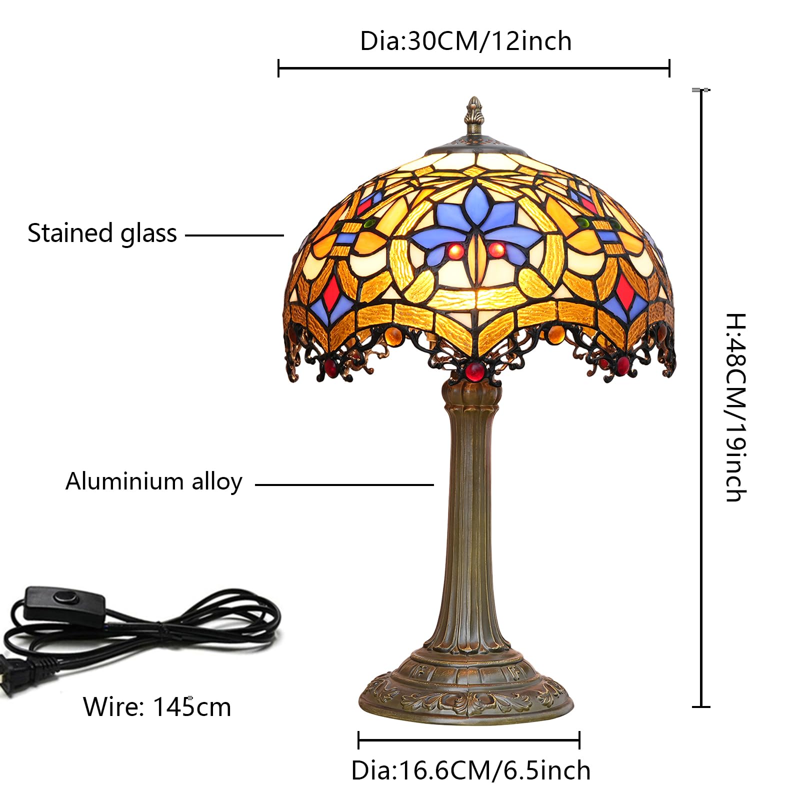 Lampa Tiffany witrażowa lampa stołowa antyczna lampa biurkowa na stolik nocny sypialnia salon dom biuro unikalny uroczy akcent oświetlenie dekoracyjne zawiera żarówkę LED