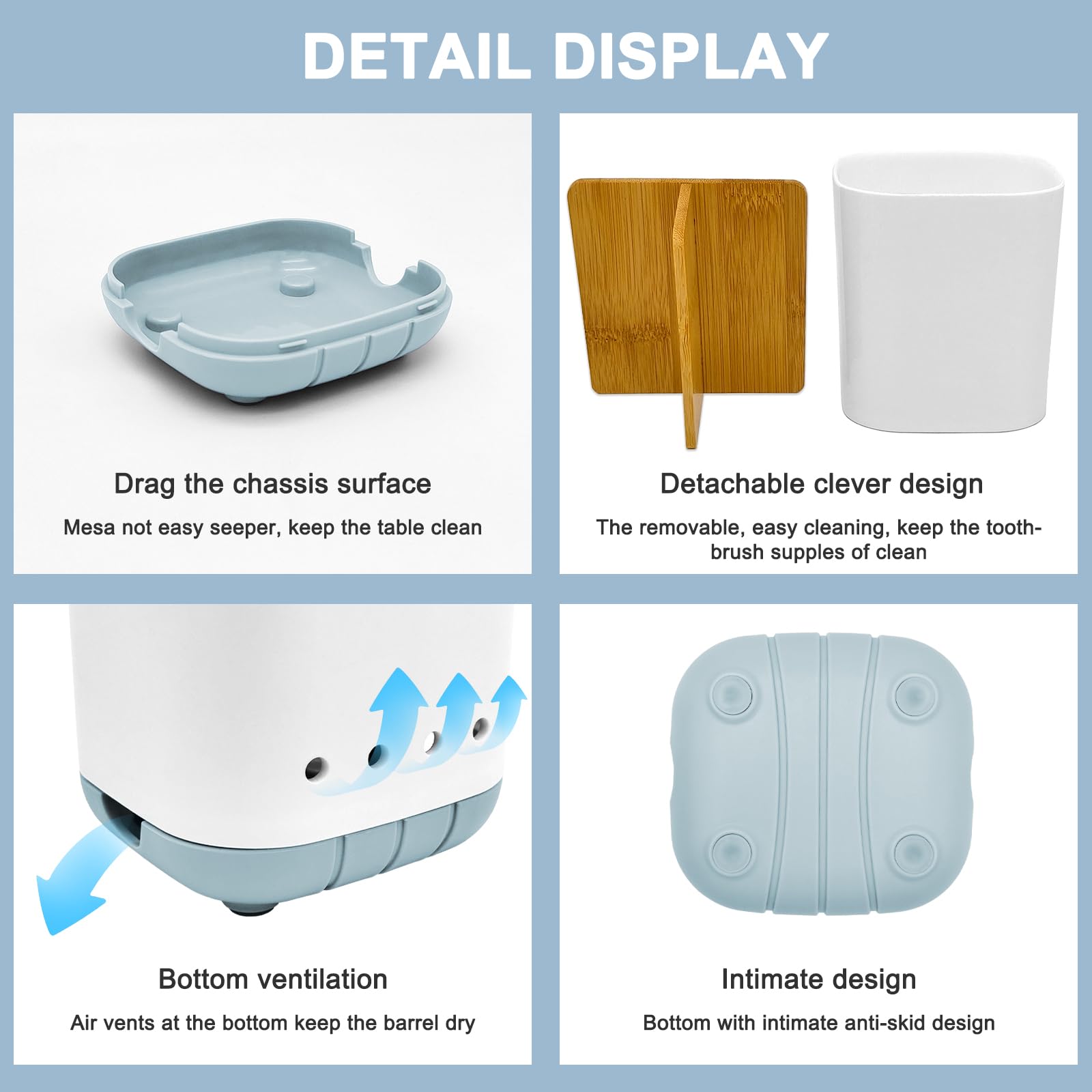 Soporte para cepillo de dientes con divisor de bambú, desmontable para una fácil limpieza, organizador de encimera de baño, organizador de plástico con 3 ranuras para cepillo de dientes eléctrico y