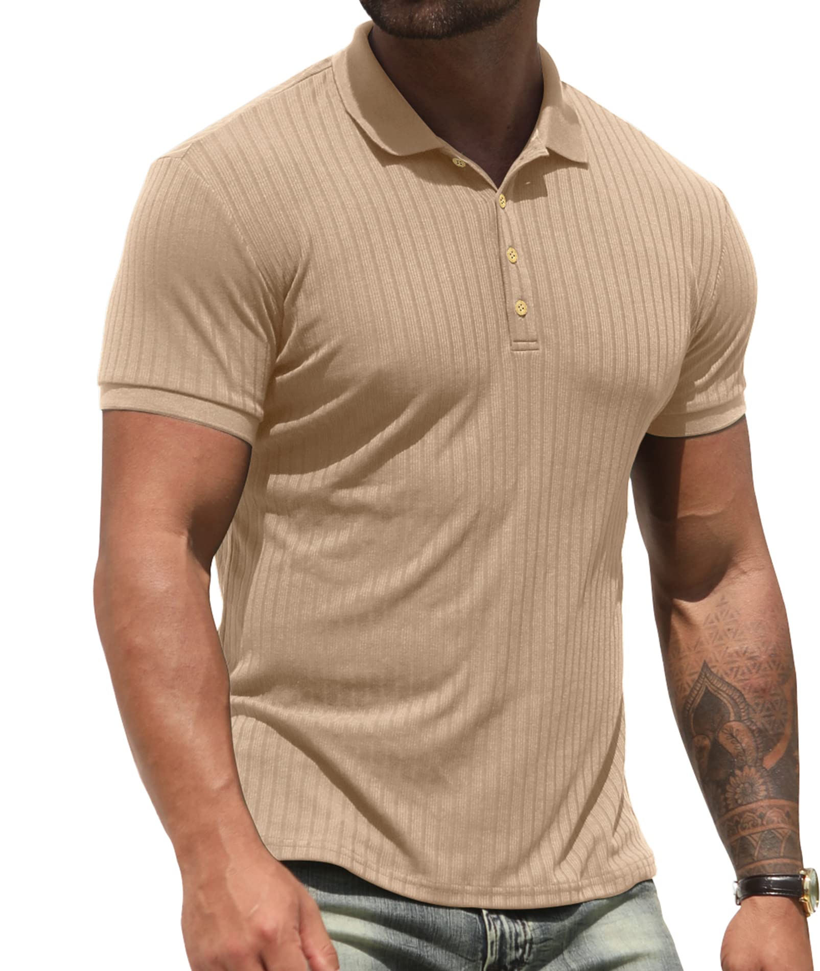 NITAGUTMen's Polo Shirts Shorts& Long Sleeve Casual Slim Fit Workout Shirts