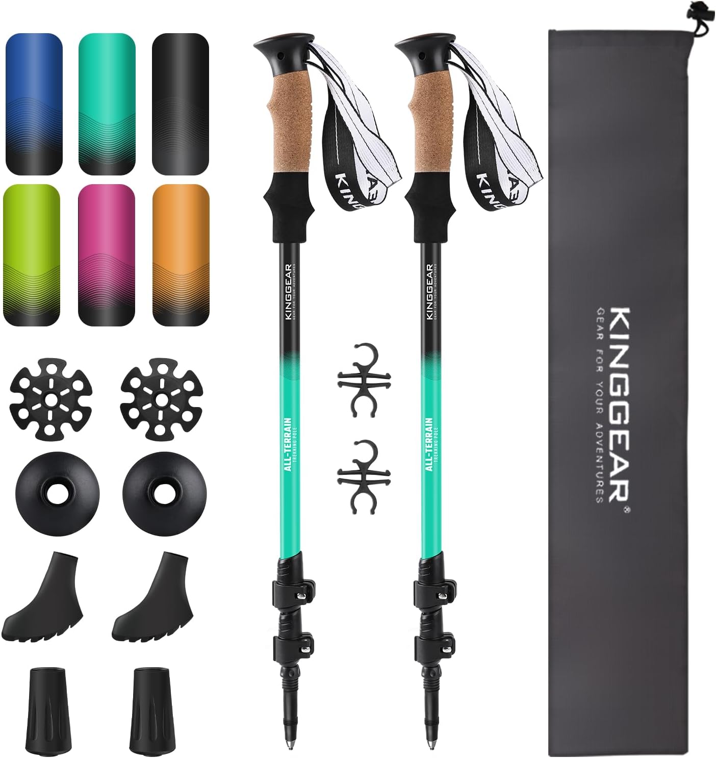 Nordic Walking Stick, TP1 Hiking Poles Retractable Lightweight 7075 Aluminum, Trekking Poles with Flip Lock, Natural Cork and EVA Grip, 2pc Hiking Gear