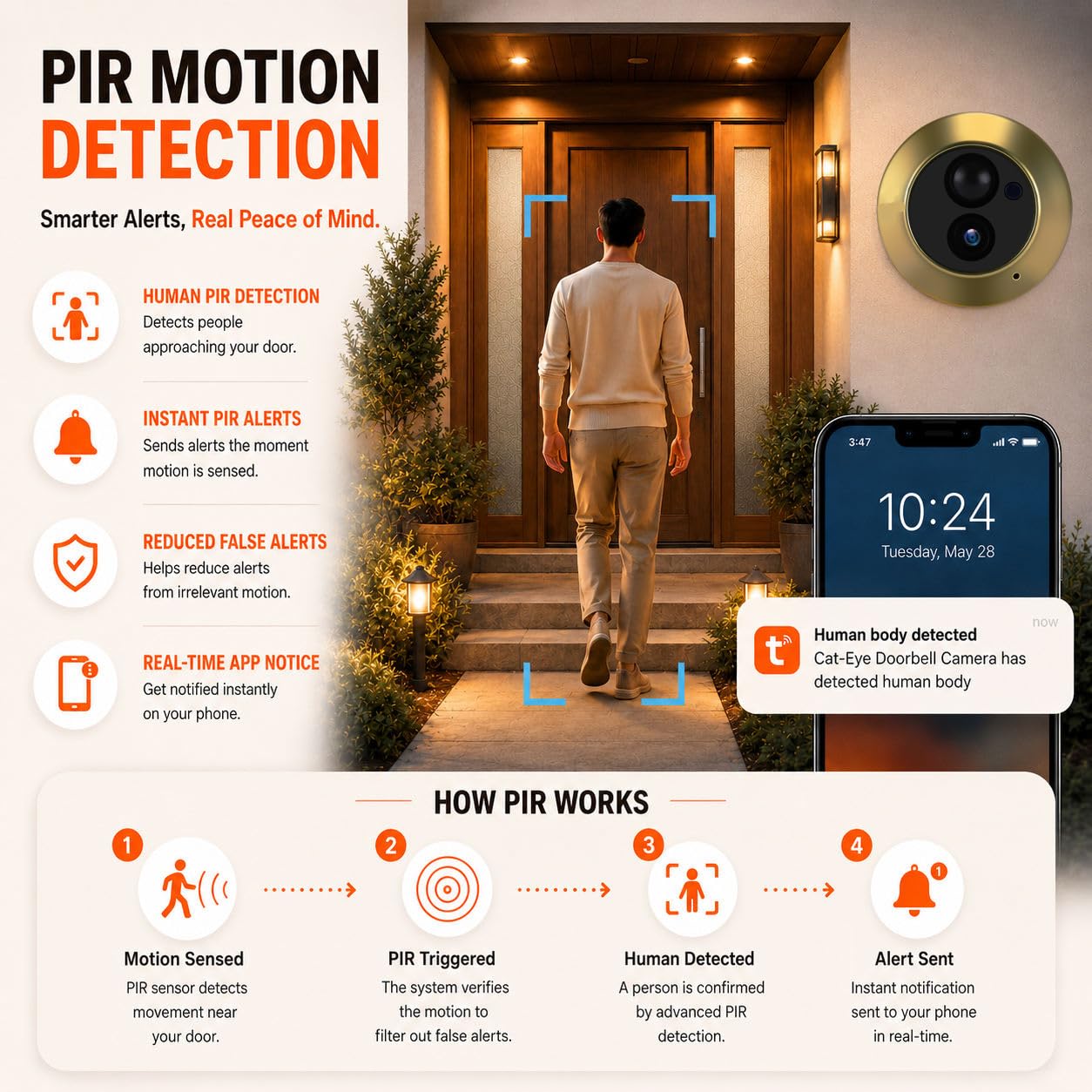 PDG1 WLAN Türspion Kamera mit 3,0 MP mit 4,3 Zoll Farbbildschirm, Digitaler Türspion Kamera mit 32GB Speicherkarte, 5000mAh,140° Weitwinkel mit Nur Microphone,Nachtsicht, AI Bewegungserkennung