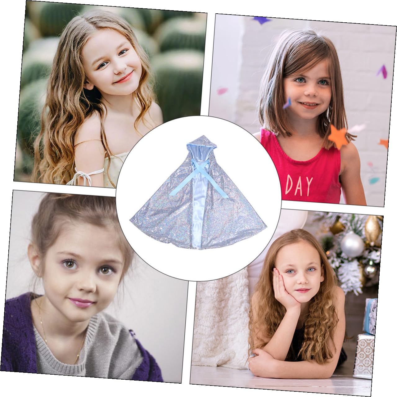 ERINGOGO Capa Brillante Capucha para Disfraz Infantil de Cosplay y Fiesta Capa Dulce Plateada Tamaño L Accesorios para Disfraces de Halloween y Carnaval