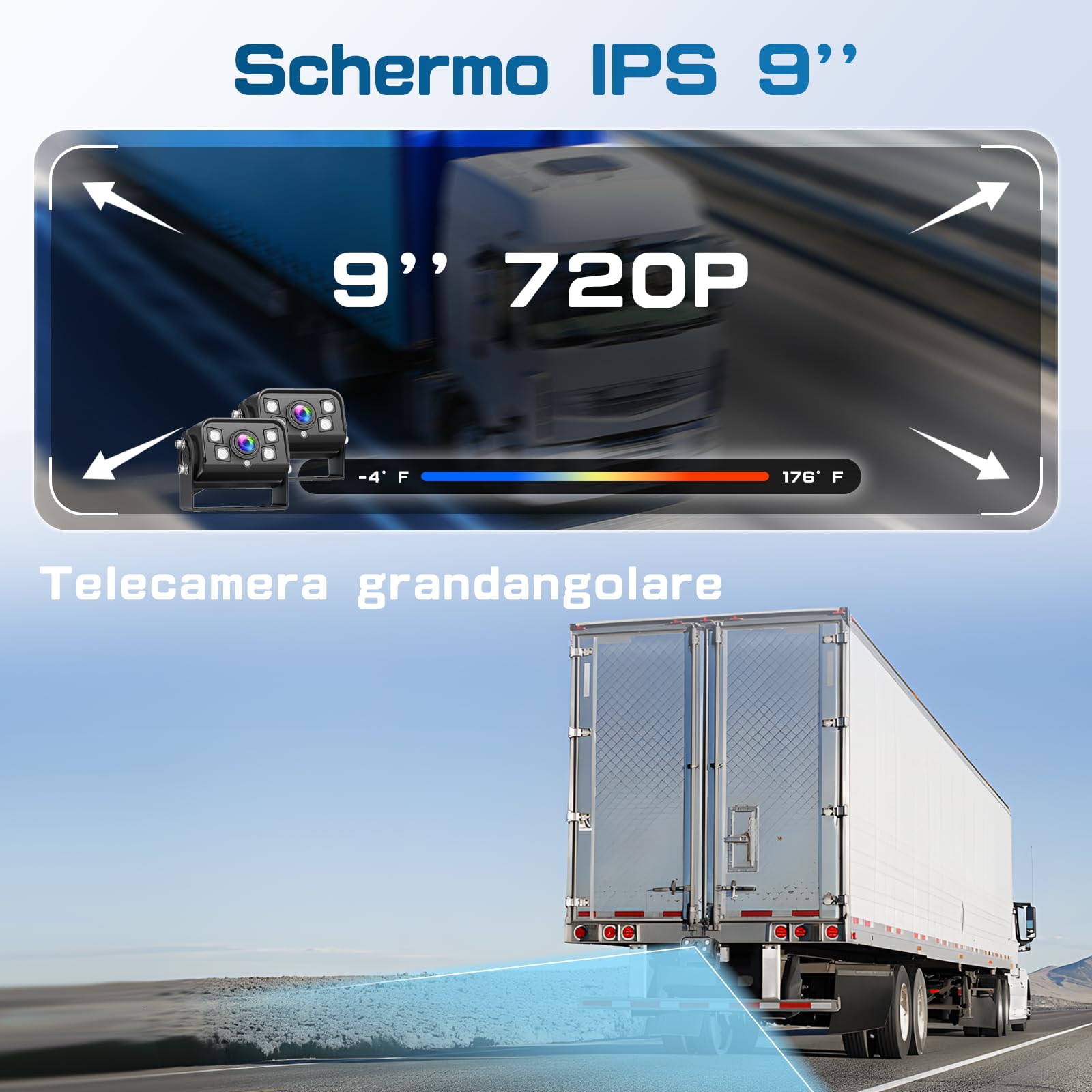 Hikity DVR 9 Pollici IPS Monitor Con Doppio Telecamera Retromarcia Wireless | IP68 Impermeabile Telecamere Posteriore Avviso di Angolo Cieco Visione Notturna Telecamere per Auto Camion Camper 12V-24V