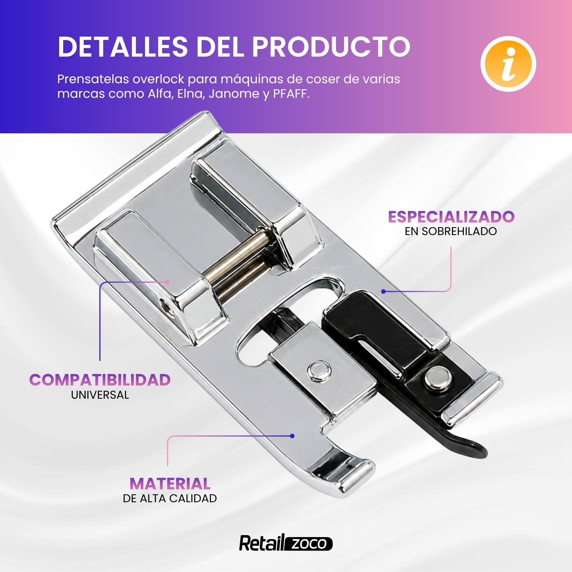 Sewing Machine Presser Foot, Overlock Overlock Presser Foot, Sewing Foot, Universal Presser Foot, Compatible with Alpha, Singer, Brother, Janome, Elna, Juki, Straight Stitch Machines — Amazon image 2