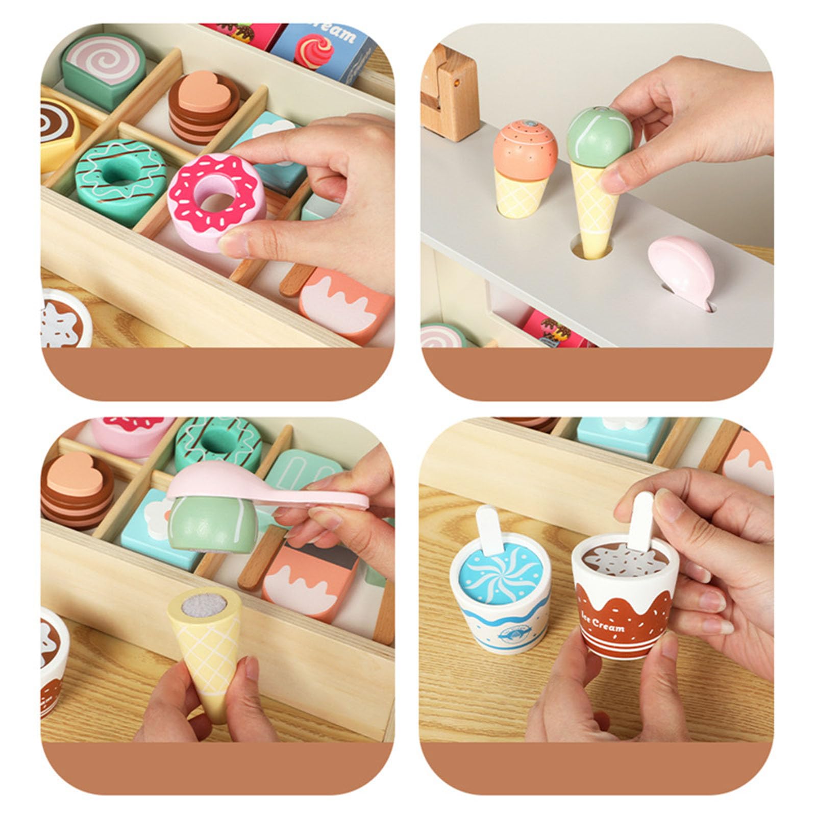 Giocattoli in Legno per Gelateria, Set di Gioco Negozio di Dolci | Set di Giochi di Ruolo Alimentari per Bambini, Giocattolo Alimentare Giocattolo per Bambini Piccoli