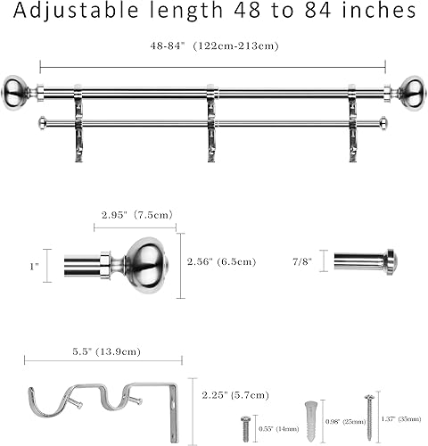 Miniatura 3 de Barra de cortina doble de 1 pulgada con remates Urm - 48 a 84 pulgadas, níquel arena